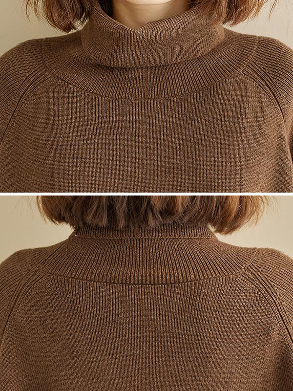 Knitting Pleats Split-Joint High-Neck Pullover Top