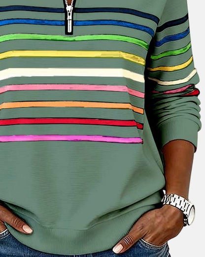 Iris™ | Rainbow Striped Zip Sweatshirt