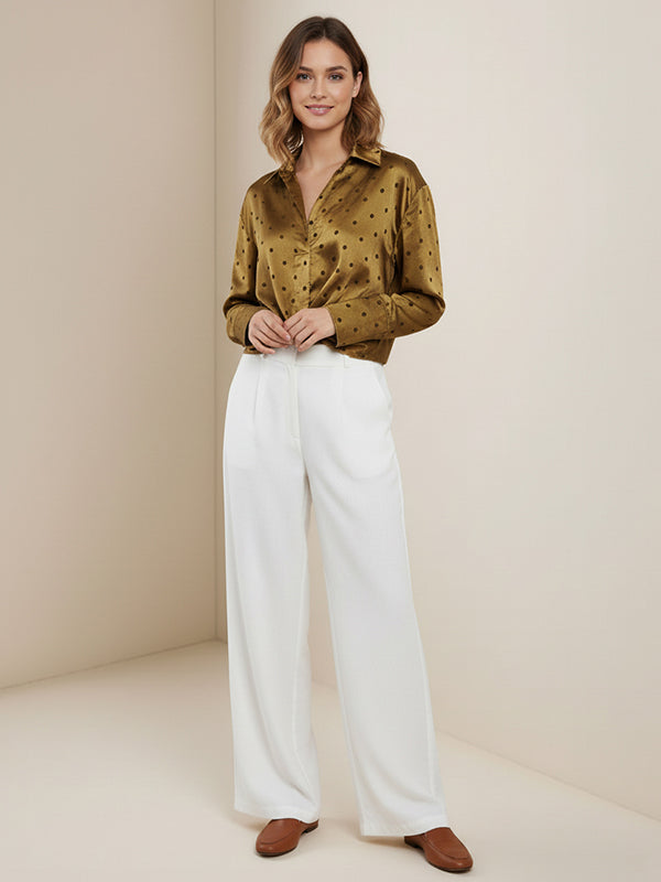 Irregularity Long Sleeves Polka-Dot Twist Lapel Collar Blouses&Shirts Tops