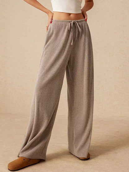 Elasticated Waist High Waisted Drawstring Solid Color Split-Joint Pants Trousers