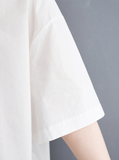 Loose Short Sleeves Floral Printed Lapel Blouses