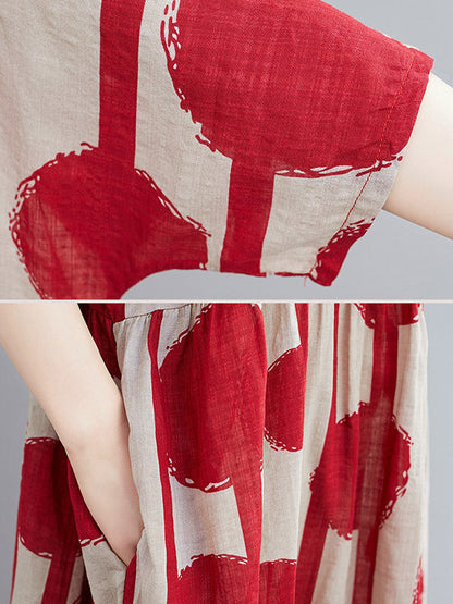 Original Polka-Dot Split-Joint Round-Neck Midi Dress