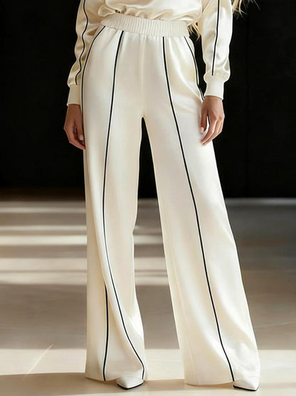 Elasticated Waist High Waisted Contrast Color Line Split-Joint Pants