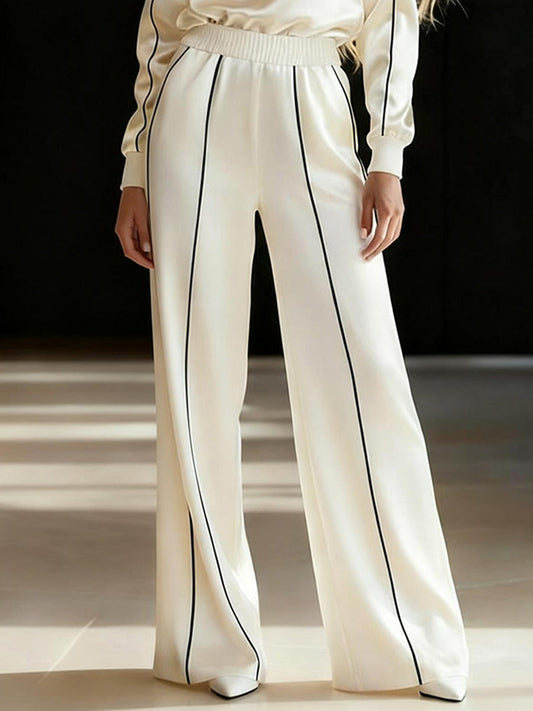 Elasticated Waist High Waisted Contrast Color Line Split-Joint Pants