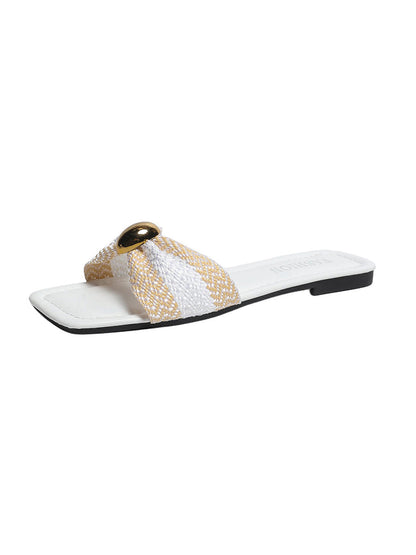 Bowknot Open Toe Square-Toe Flats Mules&Slides