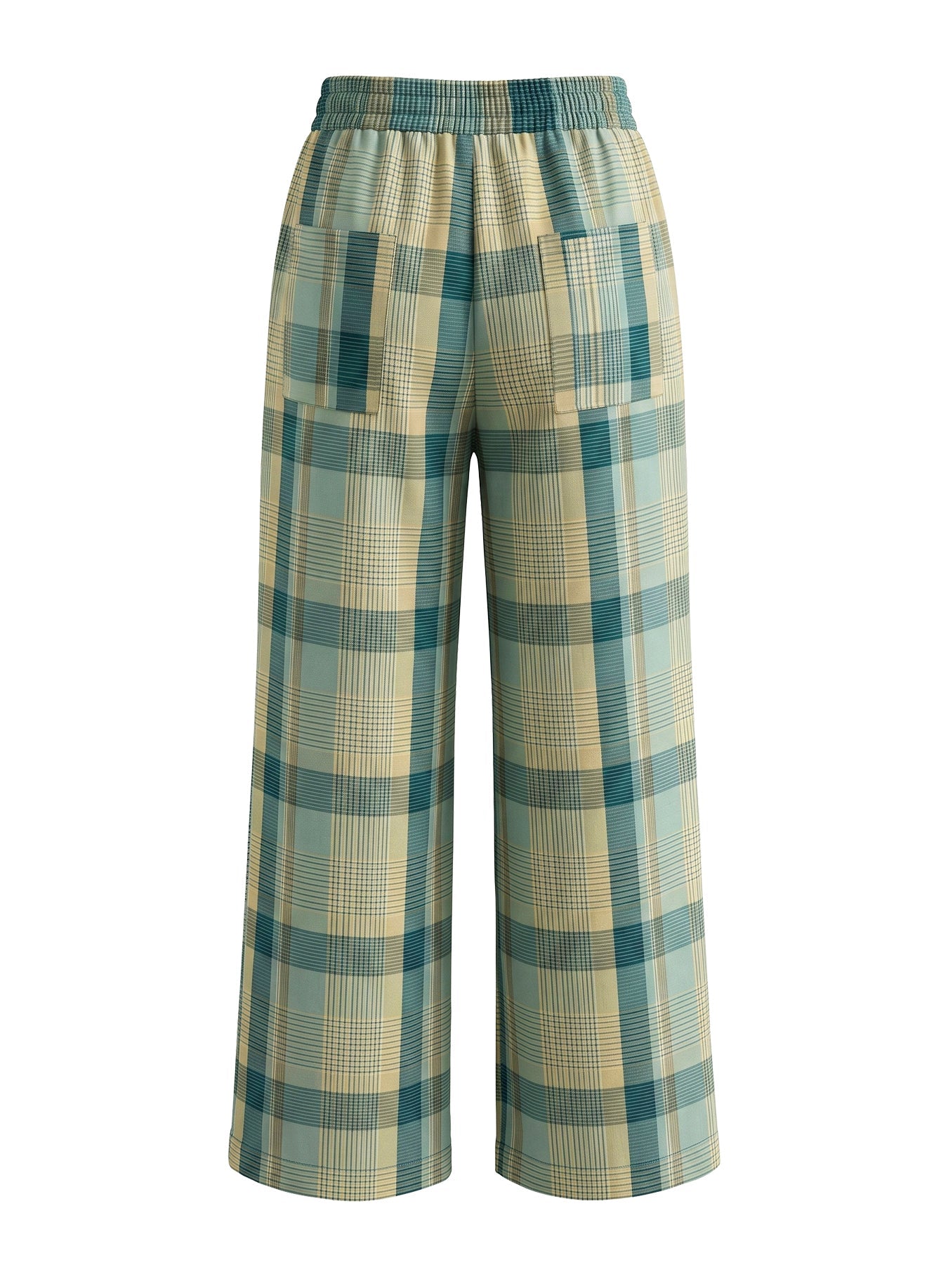 Pockets Plaid Contrast Color Wide Leg Loose Trousers Pants
