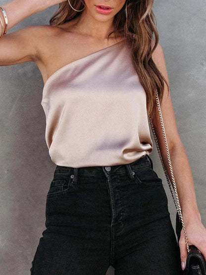 Haut sans manches ample asymétrique à une épaule de couleur unie 