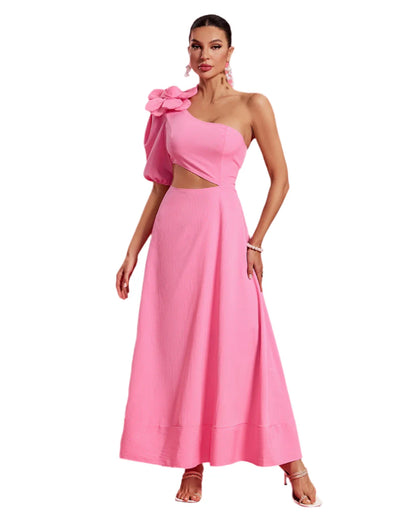 BEDIA One Shoulder Flower Cut-Out Maxi Dress