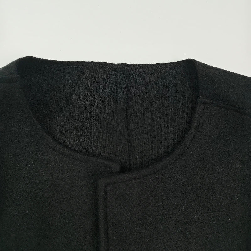 Long Sleeves Loose Solid Color Collarless Woolen Coat