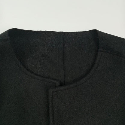Long Sleeves Loose Solid Color Collarless Woolen Coat