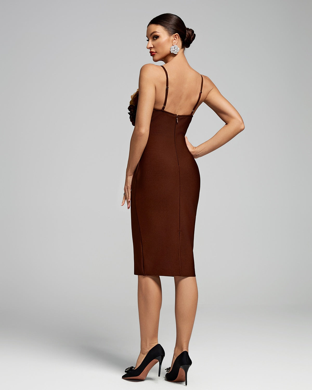 TAFNE 3D Flowers Midi Bandage Dress