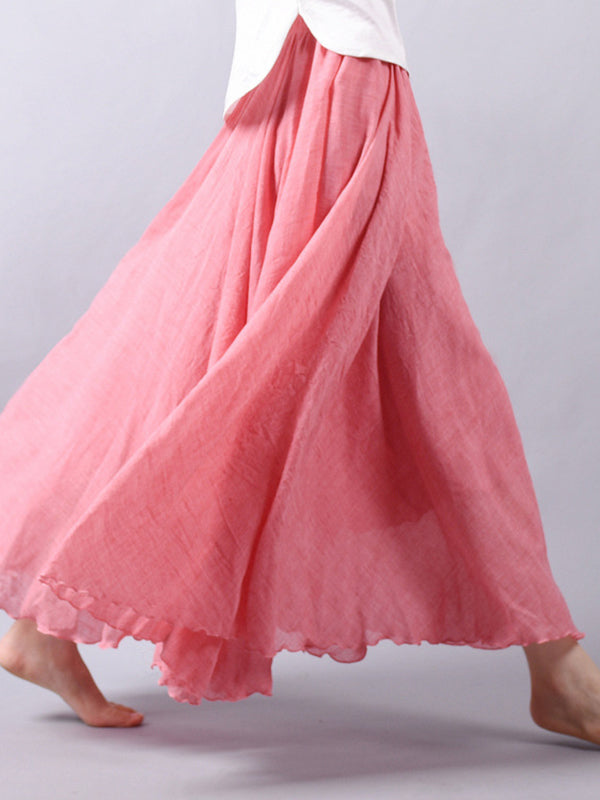 Casual A-Line Elastic Waist Solid Color Skirts PINK