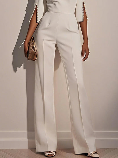 Loose Solid Color Split-Joint Round-Neck Jumpsuits