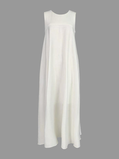 Loose Sleeveless Pockets Solid Color Split-Joint Round-Neck Maxi Dresses