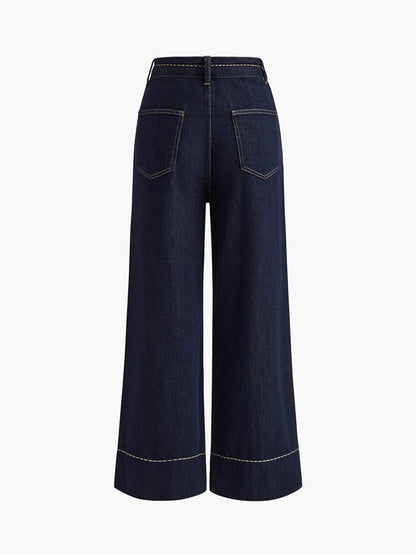 High Waisted Wide Leg Pockets Jean Pants Bottoms