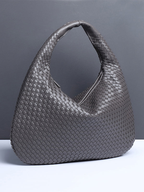Geometric Solid Color Split-Joint Woven Zipper Bags Handbags
