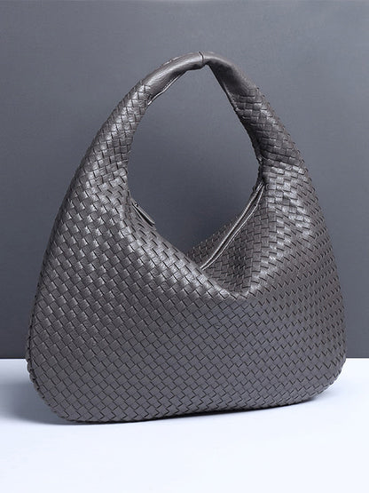 Geometric Solid Color Split-Joint Woven Zipper Bags Handbags