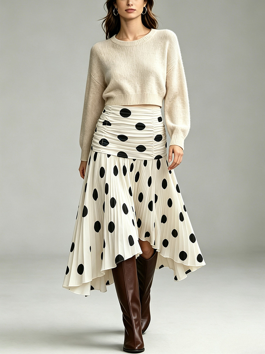 Zipper Polka-Dot Irregular clipping A-line Skirts Bottoms