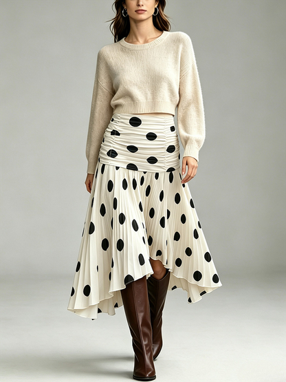 Zipper Polka-Dot Irregular clipping A-line Skirts Bottoms
