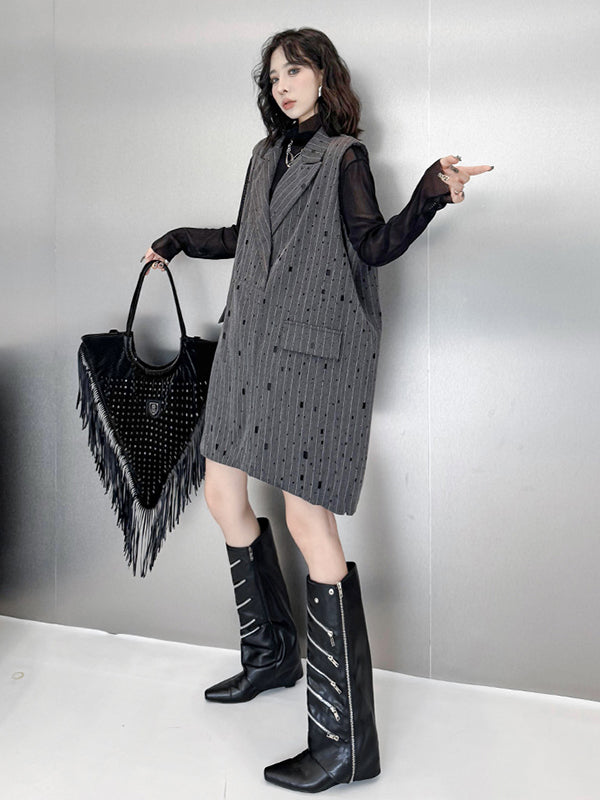 Loose Sleeveless Striped Lapel Vest Top