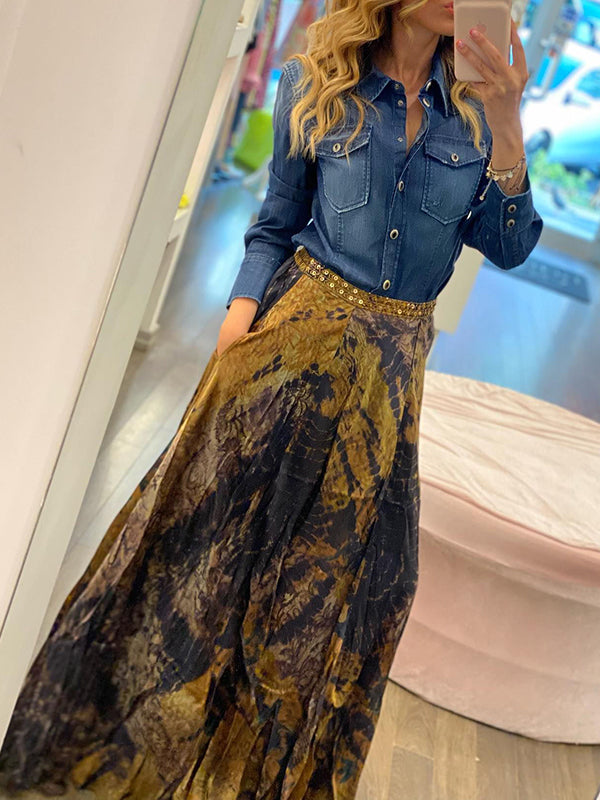 Jupe ample à imprimé floral contrasté 