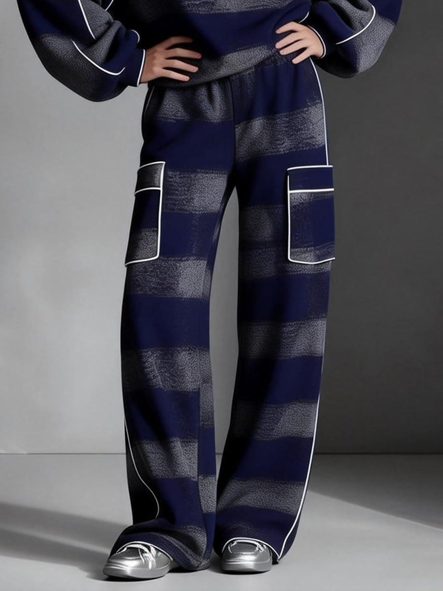 Loose Wide Leg Contrast Color Line Split-Joint Striped Pants