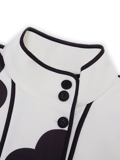 Lange Ärmel, lockere Kontrastfarbe, Blumendruck, geteilter Stehkragen, Jacken-Oberbekleidung 