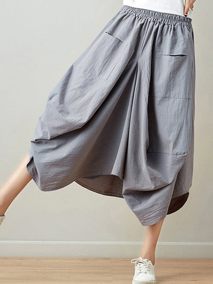 Artistic Retro Ramie Cotton 6 Colors Loose Irregular Elasticity Skirt