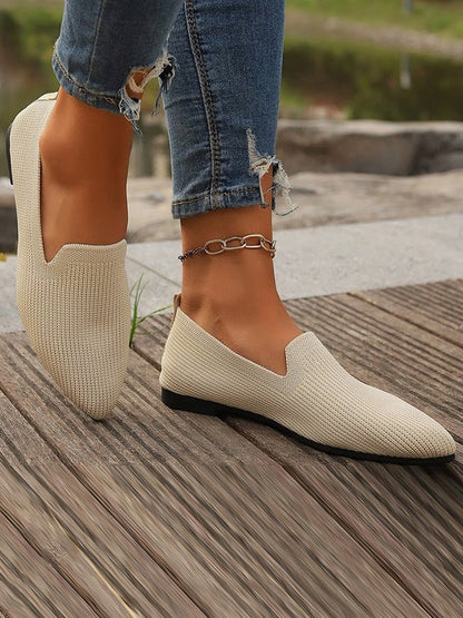 Pointed-Toe Shallow Cut Split-Joint Flat Shoes OFF WHITE