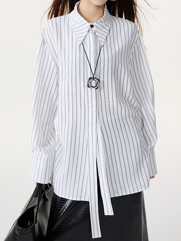 Long Sleeves Loose Striped Lapel Collar Blouses&Shirts Tops
