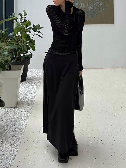 Langärmlige, schmale, durchsichtige T-Shirts mit geteiltem Rundhalsausschnitt 