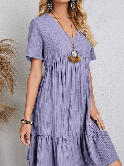 A-Linie Locker Plissee Einfarbig Split-Joint V-Ausschnitt Minikleider 