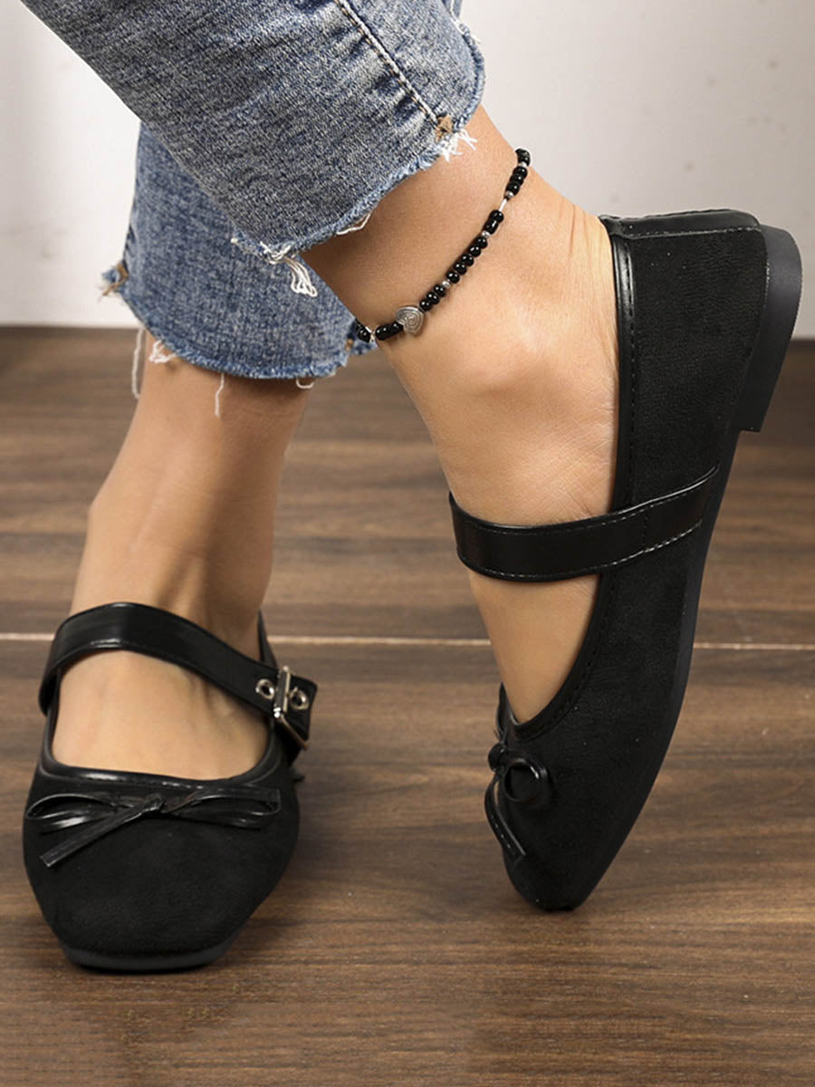 Bow-Embellished Buckle Split-Joint Square-Toe Sandals