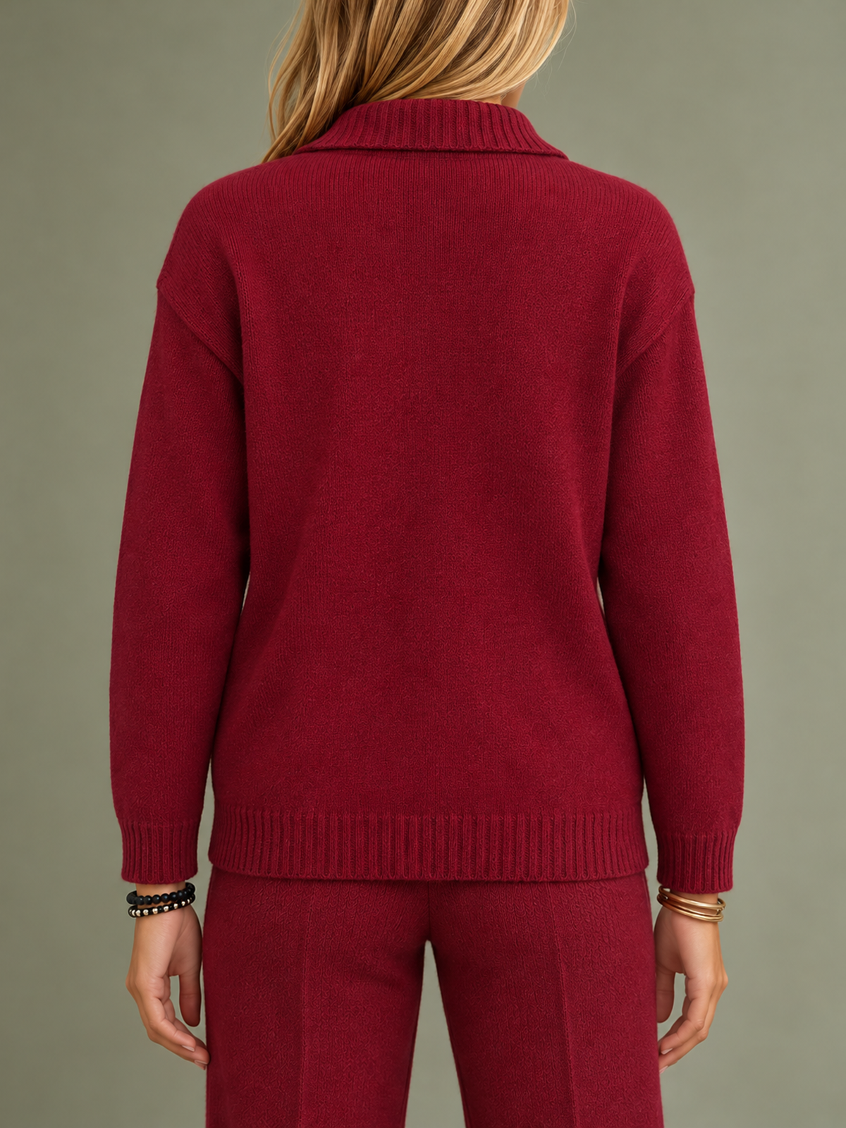 Solid Color Ribbed Buttoned Plus Size Loose Lapel Sweater Pullovers