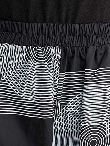 Pantalon court taille haute ample et élastique imprimé 