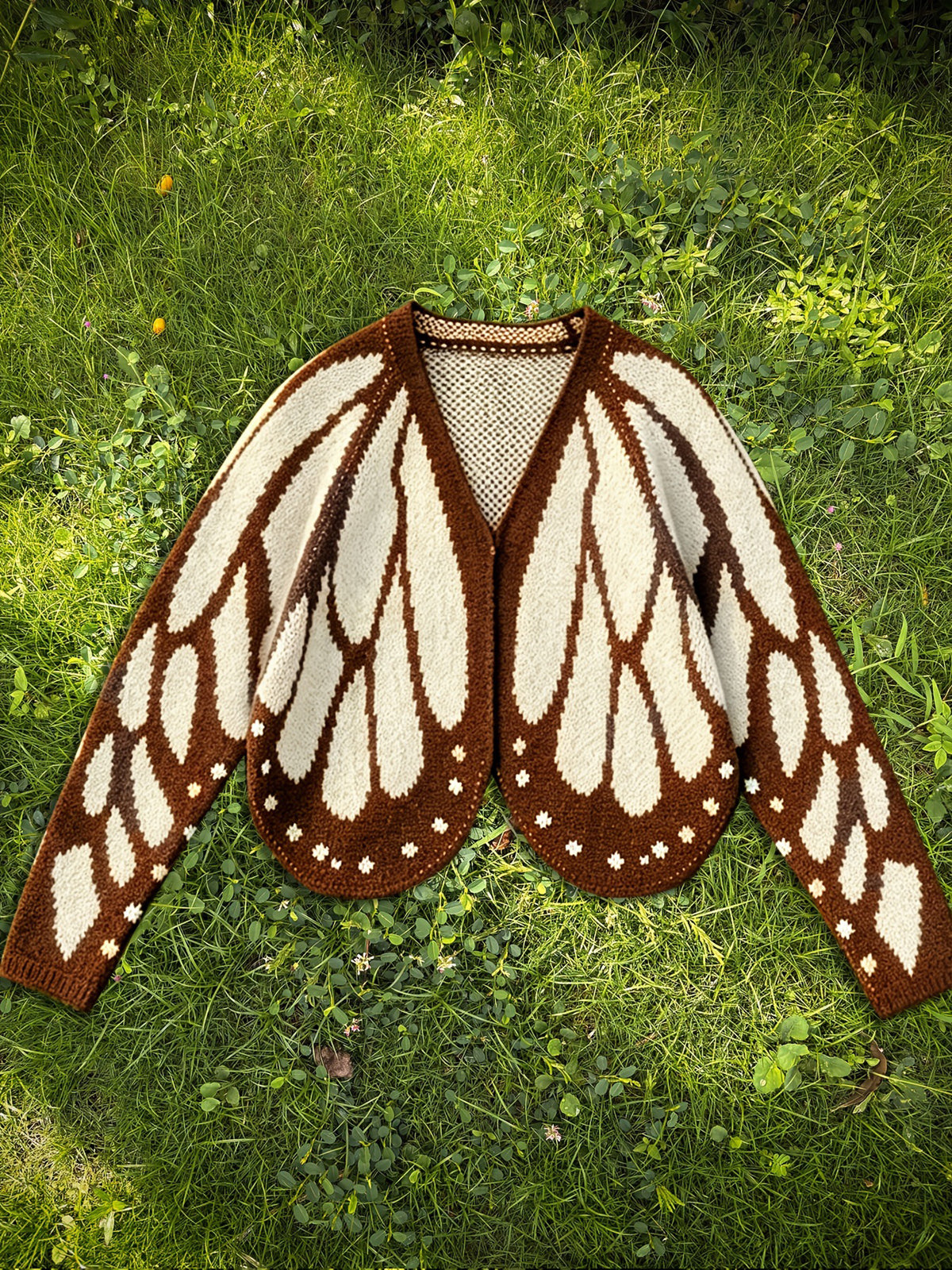 Contrast Color Butterfly Loose Long Sleeves V-neck Cardigan Tops