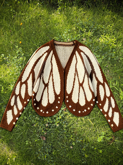 Contrast Color Butterfly Loose Long Sleeves V-neck Cardigan Tops