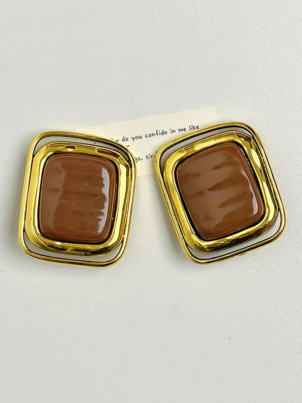 Geometric Shiny Earrings Accessories BROWN One_size