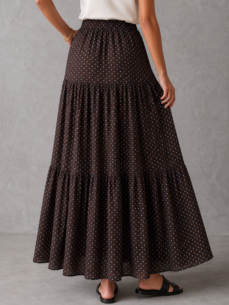 A-Line High Waisted Contrast Color Pleated Polka Dot Skirts Bottoms