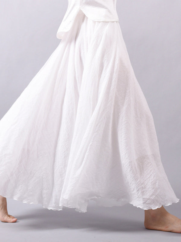 Casual A-Line Elastic Waist Solid Color Skirts WHITE