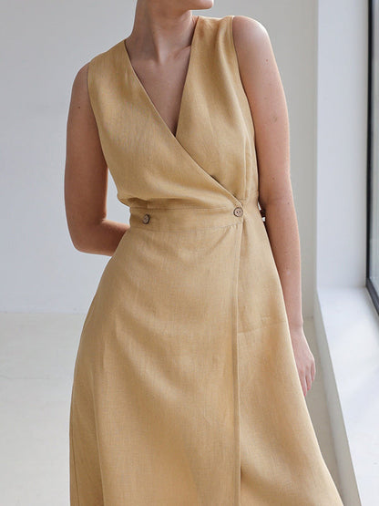 Loose Sleeveless Split-Joint V-Neck Maxi Dresses