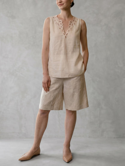 Sleeveless Hollow Solid Color V-Neck Blouses&Shirts Tops