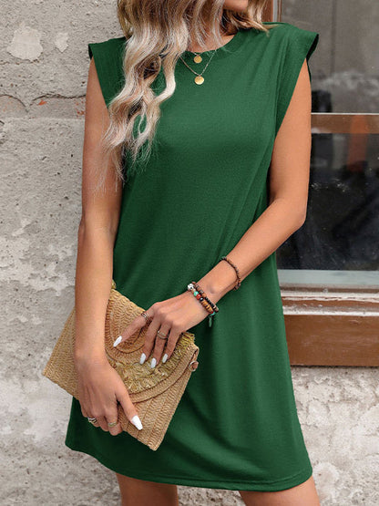 Mini-robes trapèze amples à col rond et fentes de couleur unie 