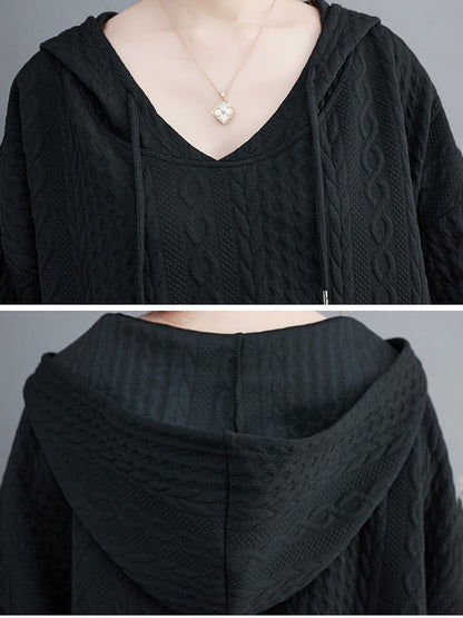 Solid Color Drawstring Loose Long Sleeves Hooded Hoodies Tops