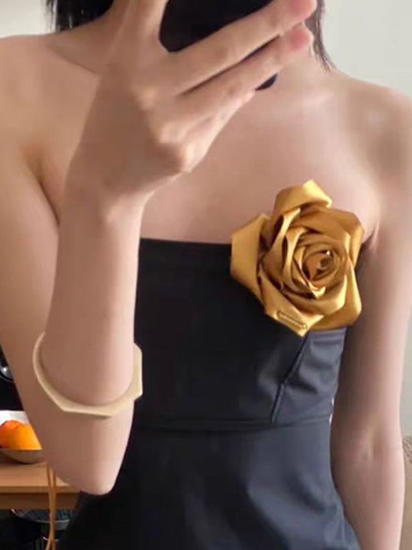 Flower Shape Solid Color Brooch Accessories ROSE GOLD One_size