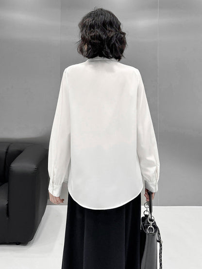 Irregularity Long Sleeves Buttoned Solid Color Split-Joint Streamer Lapel Collar Blouses&Shirts Tops