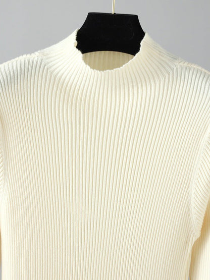 Stylish Long Sleeves High Waisted Pleated Solid Color Half Turtleneck Sweater Dresses