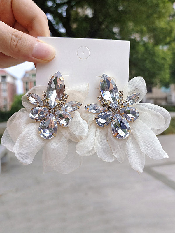 Flower Shape Drop Earrings WHITE One_size