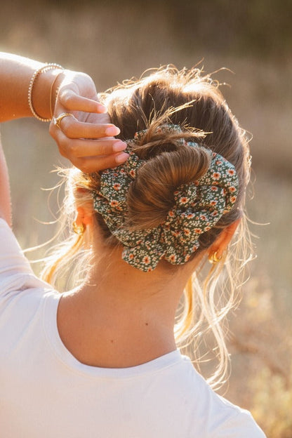 Green Floral Jumbo Scrunchie