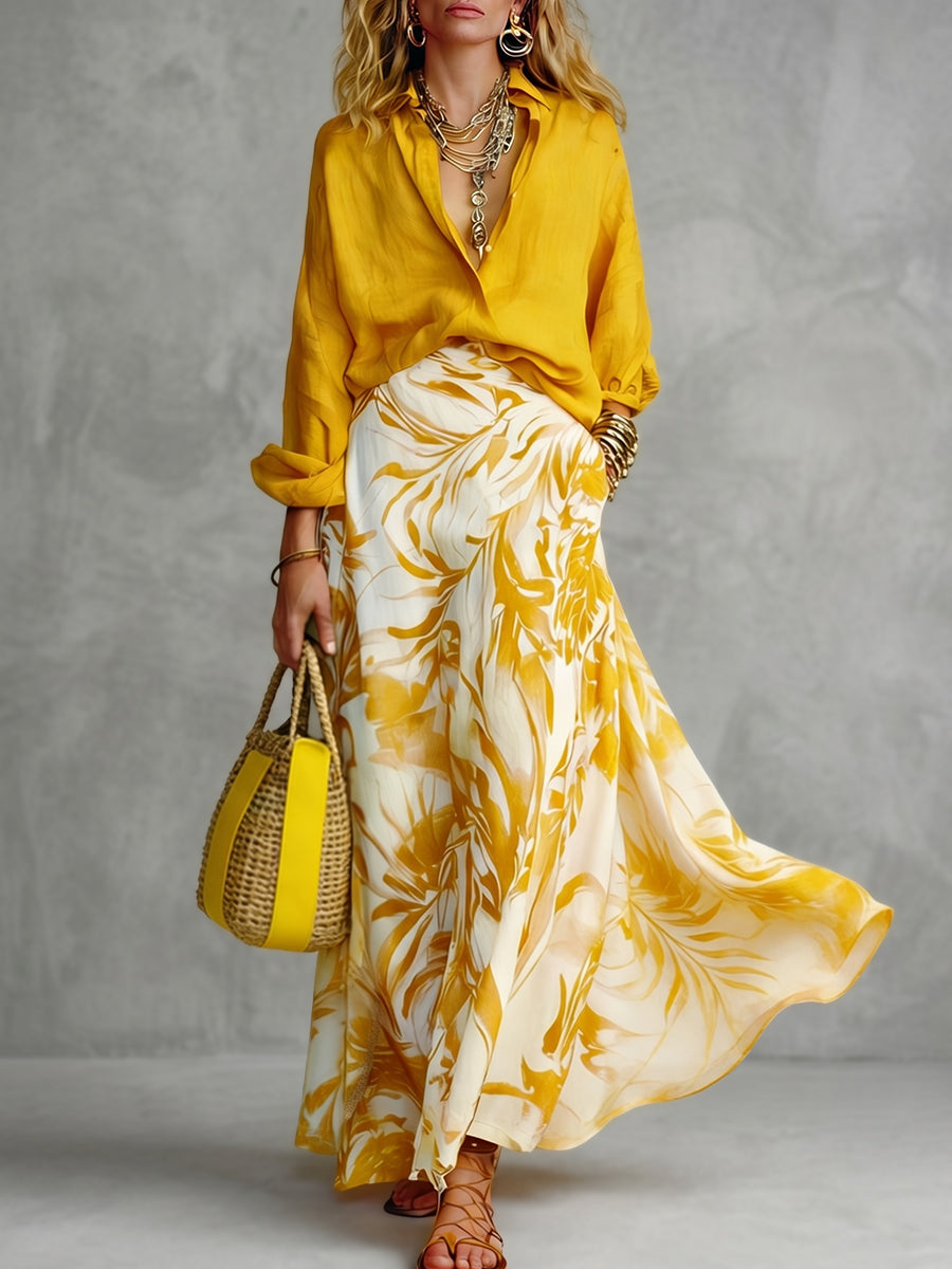 A-Line High Waisted Contrast Color Flower Print Pockets Skirts